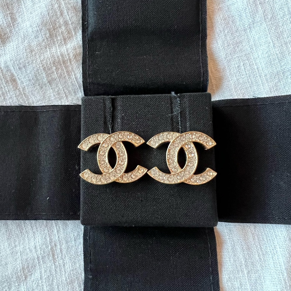 CHANEL Crystal Gold CC Stud Earrings